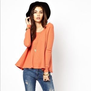 WE THE FREE medium orange waffle knit top